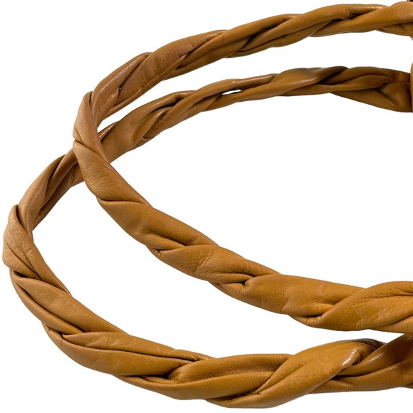 B. Makowsky Camel Leather Hobo w/ Braided Handle Magnetic Closure Leopard Lining - Picture 10 of 15